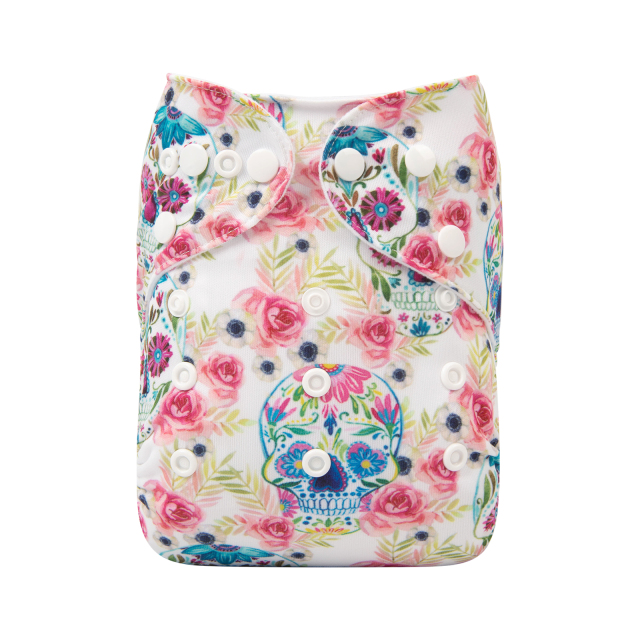 ALVABABY One Size Positioning Printed Cloth Diaper -Grunt and flower (YDP34A)