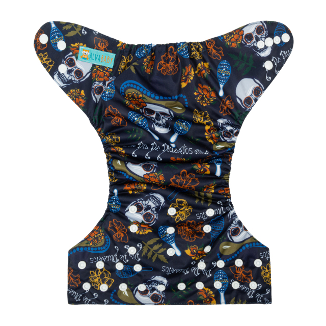 ALVABABY One Size Positioning Printed Cloth Diaper -Skull and flowers, leaves (YDP53A)