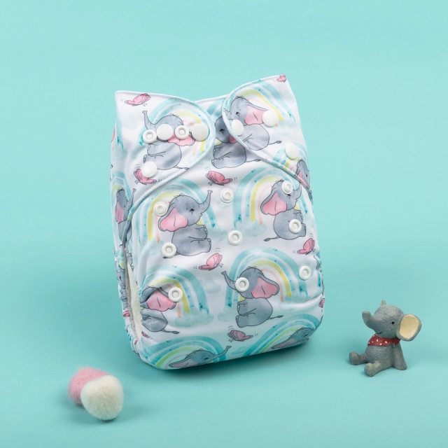 ALVABABY One Size Positioning Printed Cloth Diaper -Elephant (YDP84A)