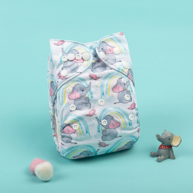 ALVABABY One Size Positioning Printed Cloth Diaper -Elephant (YDP84A)