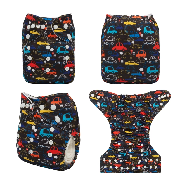 ALVABABY One Size Positioning Printed Cloth Diaper -Car (YDP42A)