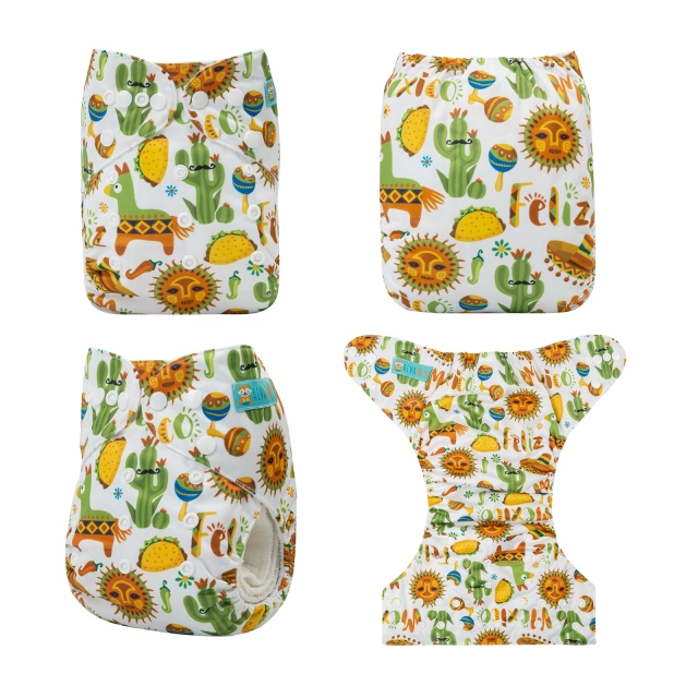 ALVABABY One Size Positioning Printed Cloth Diaper -Sun and horse (YDP49A)