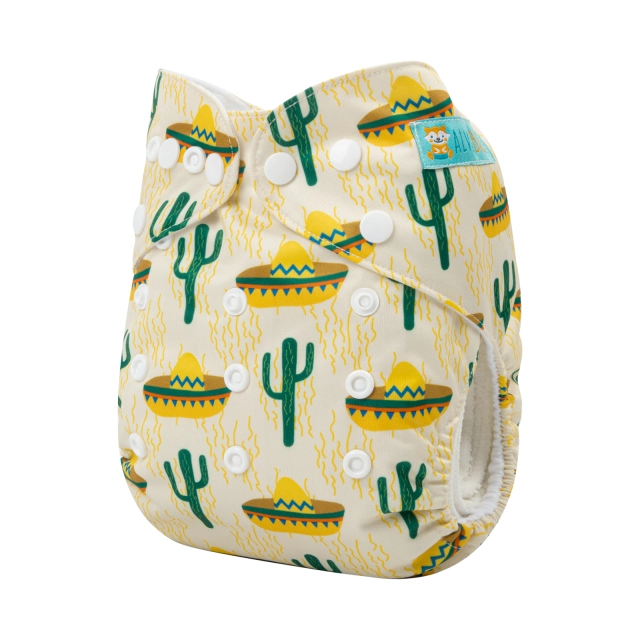 ALVABABY One Size Positioning Printed Cloth Diaper -Cactus (YDP48A)