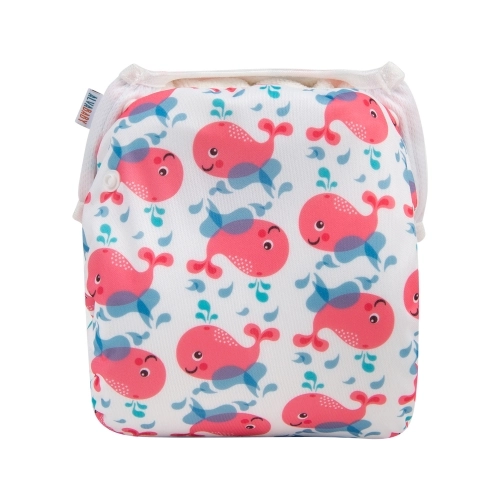 ALVABABY One Size Printed Swim Diaper -Pink cute whale (YK66A)