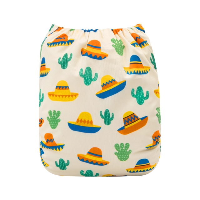 ALVABABY One Size Positioning Printed Cloth Diaper -Cactus and hat (YDP44A)
