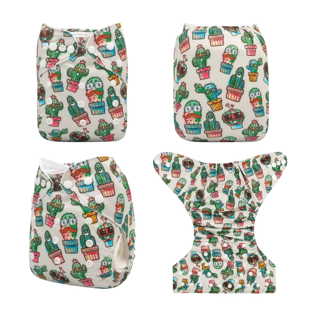 ALVABABY One Size Positioning Printed Cloth Diaper -Cactus (YDP60A)