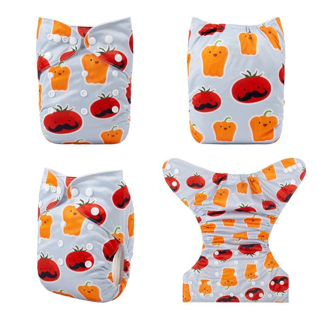 ALVABABY One Size Positioning Printed Cloth Diaper -Tomato and bell pepper(YDP101A)