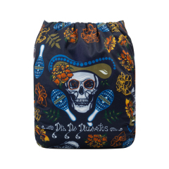 ALVABABY One Size Positioning Printed Cloth Diaper -Skull and flowers, leaves (YDP53A)