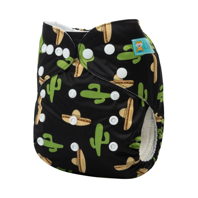 ALVABABY One Size Positioning Printed Cloth Diaper -Cactus (YDP46A)