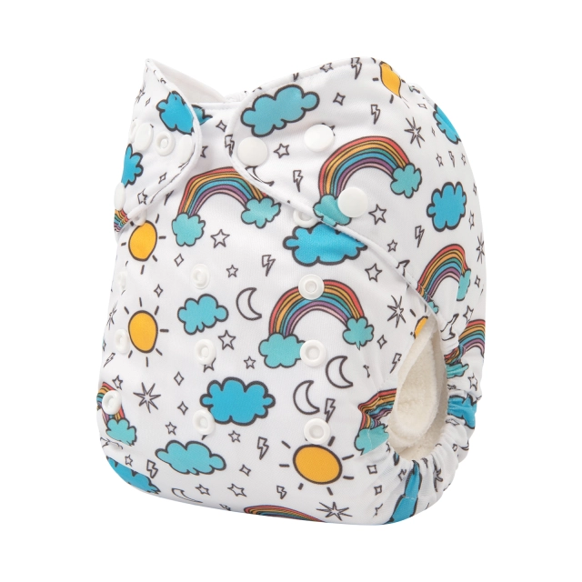 ALVABABY One Size Positioning Printed Cloth Diaper -Rainbow and clouds (YDP32A)