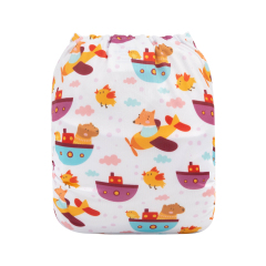 ALVABABY One Size Positioning Printed Cloth Diaper -Bear and chick (YDP67A)