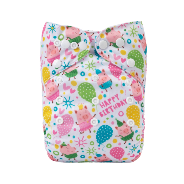 ALVABABY One Size Positioning Printed Cloth Diaper -Piggy and pilling (YDP99A)