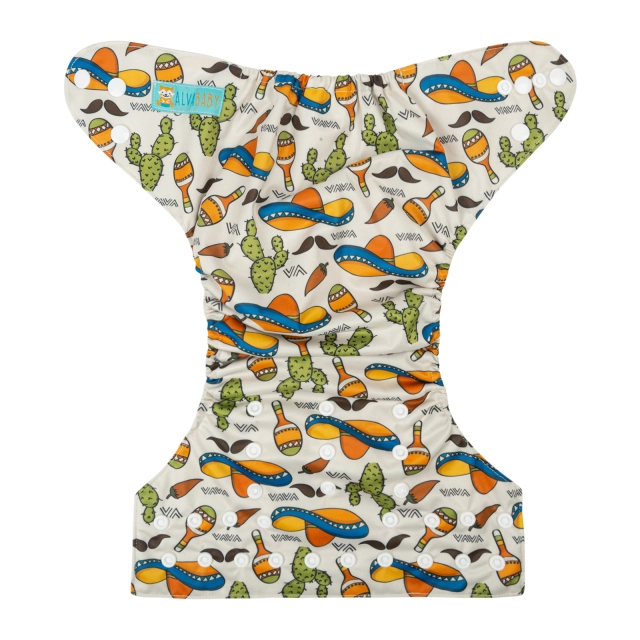 ALVABABY One Size Positioning Printed Cloth Diaper -Mustache and cactus(YDP45A)