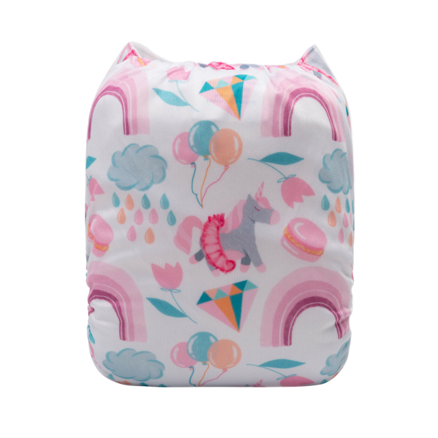 ALVABABY One Size Positioning Printed Cloth Diaper -Rainbow and unicorn (YDP83A)