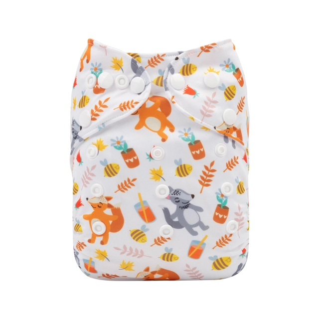 ALVABABY One Size Positioning Printed Cloth Diaper -Fox (YDP66A)