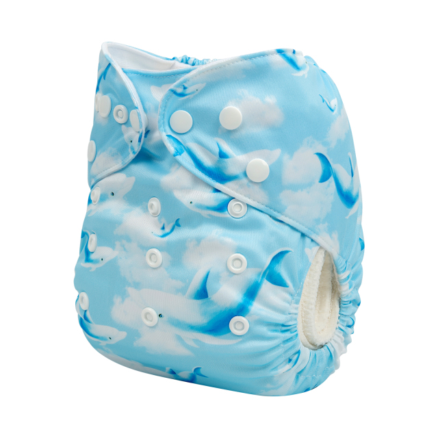 ALVABABY One Size Positioning Printed Cloth Diaper -Dolphin (YDP40A)