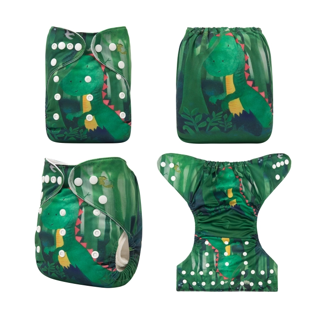 ALVABABY One Size Positioning Printed Cloth Diaper -Green Dino(YDP36A)