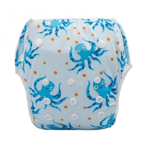 ALVABABY One Size Positioning Printed Swim Diaper -Blue Octopus (DYK64A)