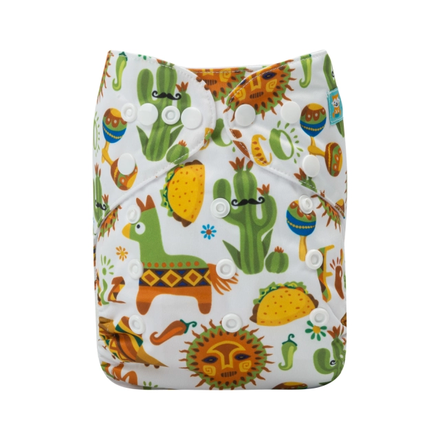 ALVABABY One Size Positioning Printed Cloth Diaper -Sun and horse (YDP49A)