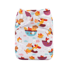 ALVABABY One Size Positioning Printed Cloth Diaper -Bear and chick (YDP67A)
