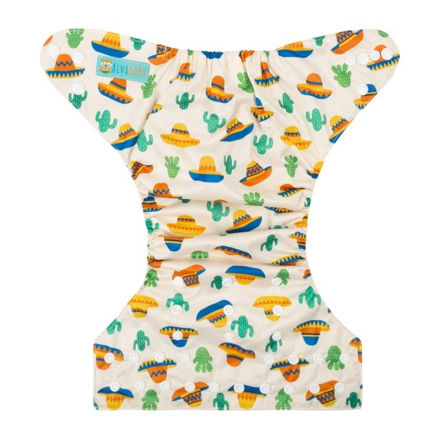 ALVABABY One Size Positioning Printed Cloth Diaper -Cactus and hat (YDP44A)
