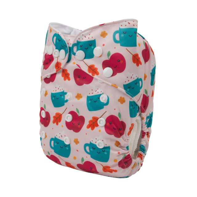 ALVABABY One Size Positioning Printed Cloth Diaper -Apple and cup (YDP89A)