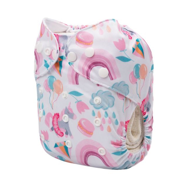 ALVABABY One Size Positioning Printed Cloth Diaper -Rainbow and unicorn (YDP83A)