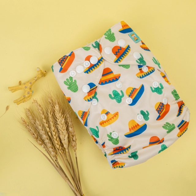 ALVABABY One Size Positioning Printed Cloth Diaper -Cactus and hat (YDP44A)
