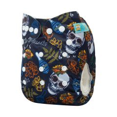 ALVABABY One Size Positioning Printed Cloth Diaper -Skull and flowers, leaves (YDP53A)