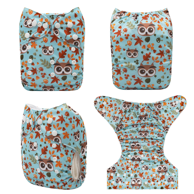 ALVABABY One Size Positioning Printed Cloth Diaper -Owl (YDP81A)