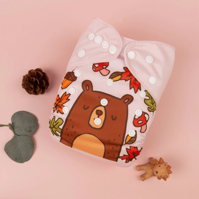 ALVABABY One Size Positioning Printed Cloth Diaper -Fox and bear (YDP97A)