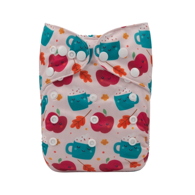 ALVABABY One Size Positioning Printed Cloth Diaper -Apple and cup (YDP89A)