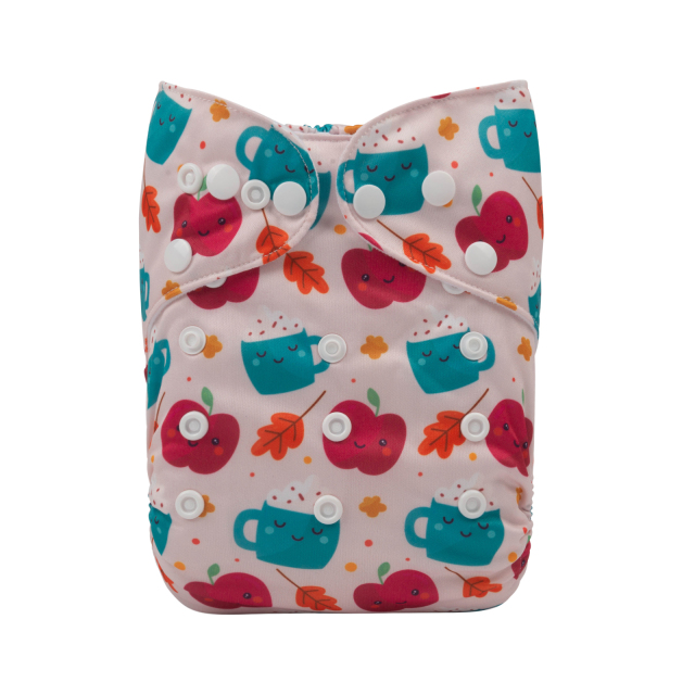 ALVABABY One Size Positioning Printed Cloth Diaper -Apple and cup (YDP89A)