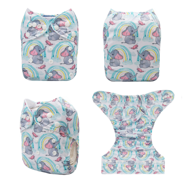 ALVABABY One Size Positioning Printed Cloth Diaper -Elephant (YDP84A)