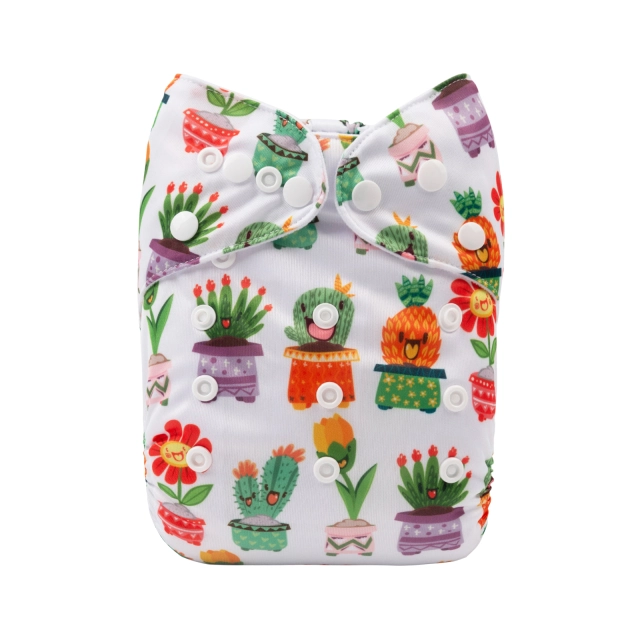ALVABABY One Size Positioning Printed Cloth Diaper -Cactus and flower (YDP96A)