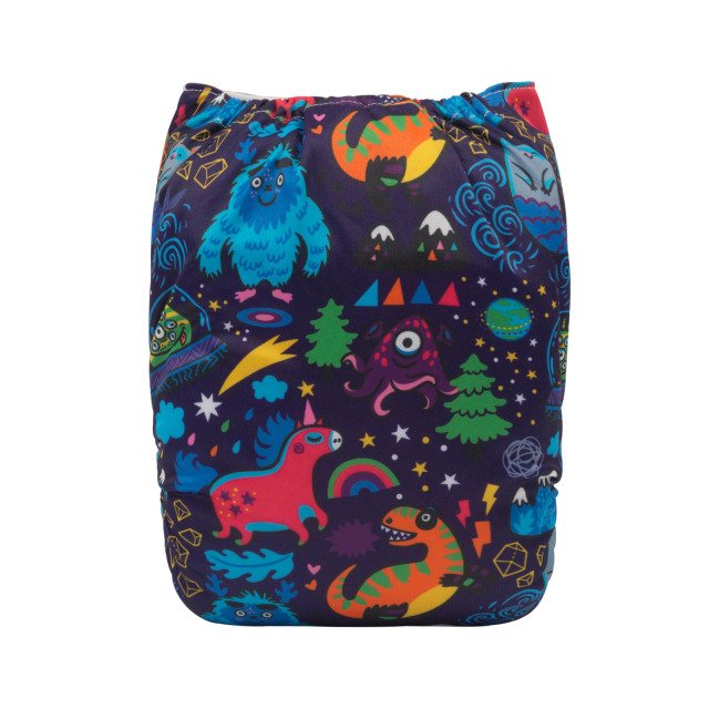 ALVABABY One Size Positioning Printed Cloth Diaper -Dinosaurs and unicorns (YDP87A)