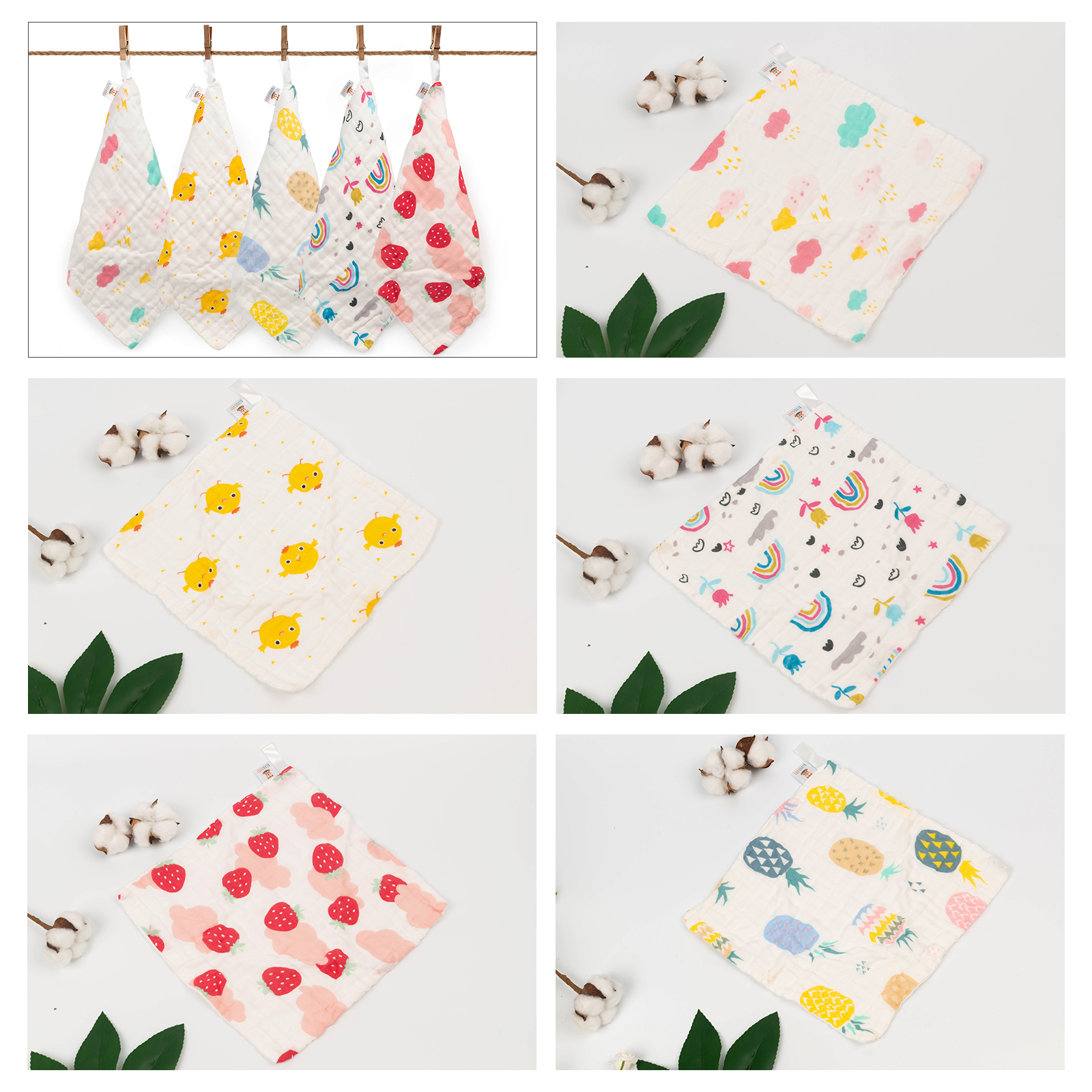 1 set of Muslin Washcloth,Burp Cloths,Face Towels -(5MSFJ022A)
