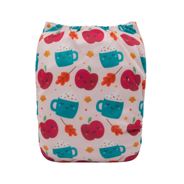 ALVABABY One Size Positioning Printed Cloth Diaper -Apple and cup (YDP89A)