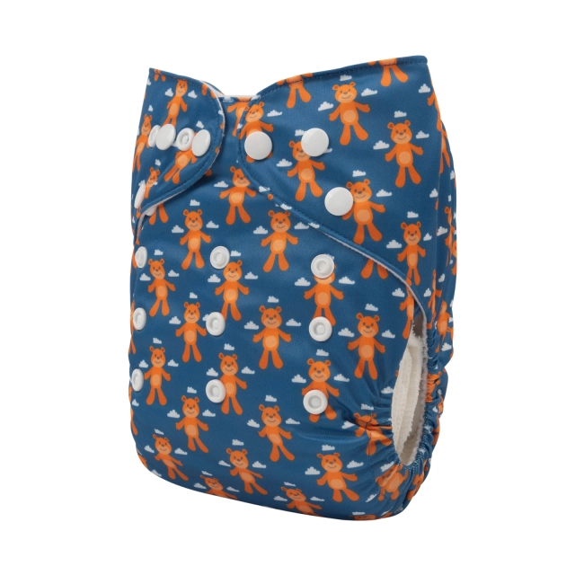 ALVABABY One Size Positioning Printed Cloth Diaper -Little bear (YDP90A)