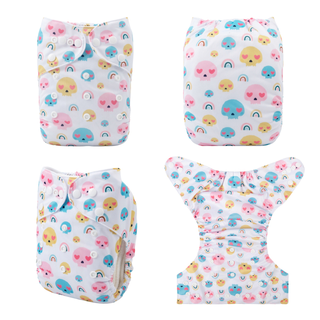 ALVABABY One Size Positioning Printed Cloth Diaper -Rainbow and cartoon (YDP105A)
