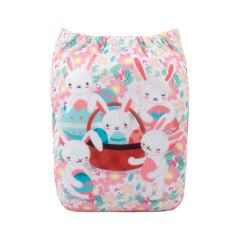 ALVABABY One Size Positioning Printed Cloth Diaper -Rabbit and flower(YDP103A)