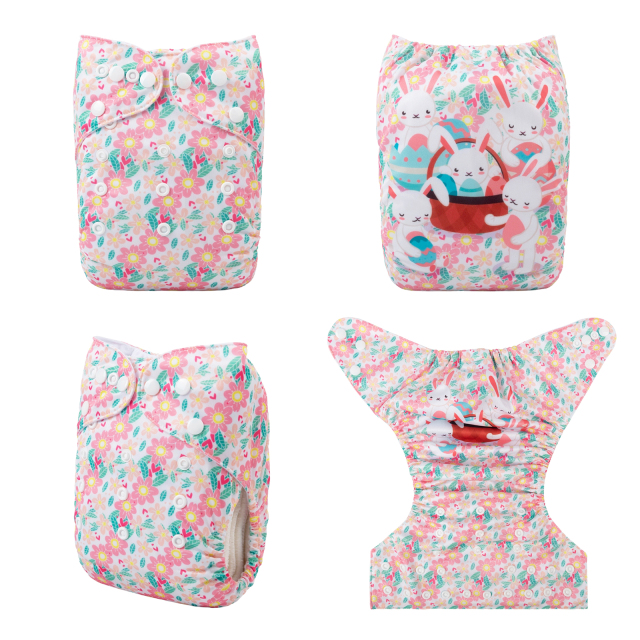 ALVABABY One Size Positioning Printed Cloth Diaper -Rabbit and flower(YDP103A)