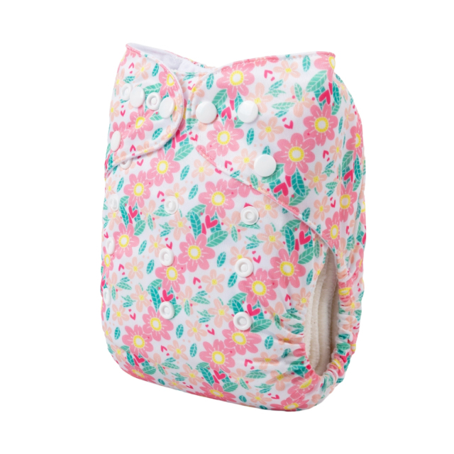 ALVABABY One Size Positioning Printed Cloth Diaper -Rabbit and flower(YDP103A)