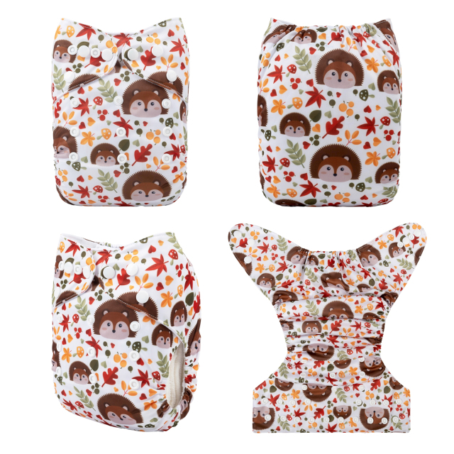 ALVABABY One Size Positioning Printed Cloth Diaper -Hedgehog (YDP106A)