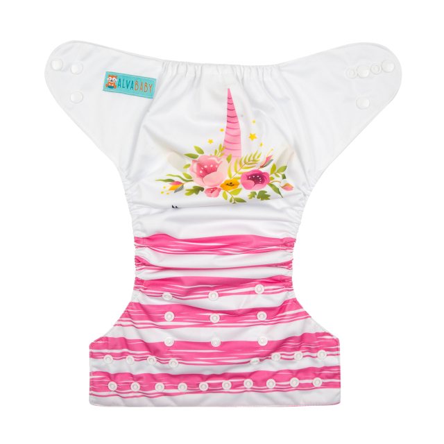 ALVABABY One Size Positioning Printed Cloth Diaper -Unicorn (AMD01A)