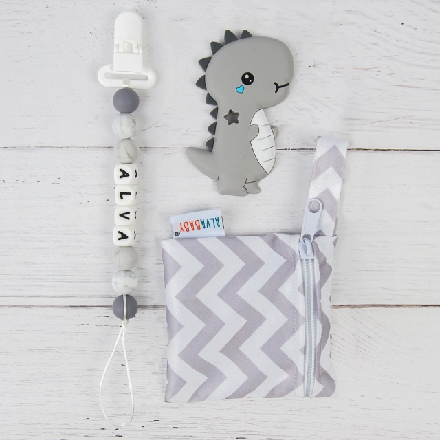 ALVABABY Silicone Pacifier Clip with Dinosaur Teether, Teething Toy or Soothie, Baby Shower Gift (SPWZ04)