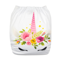 ALVABABY One Size Positioning Printed Cloth Diaper -Unicorn (AMD01A)