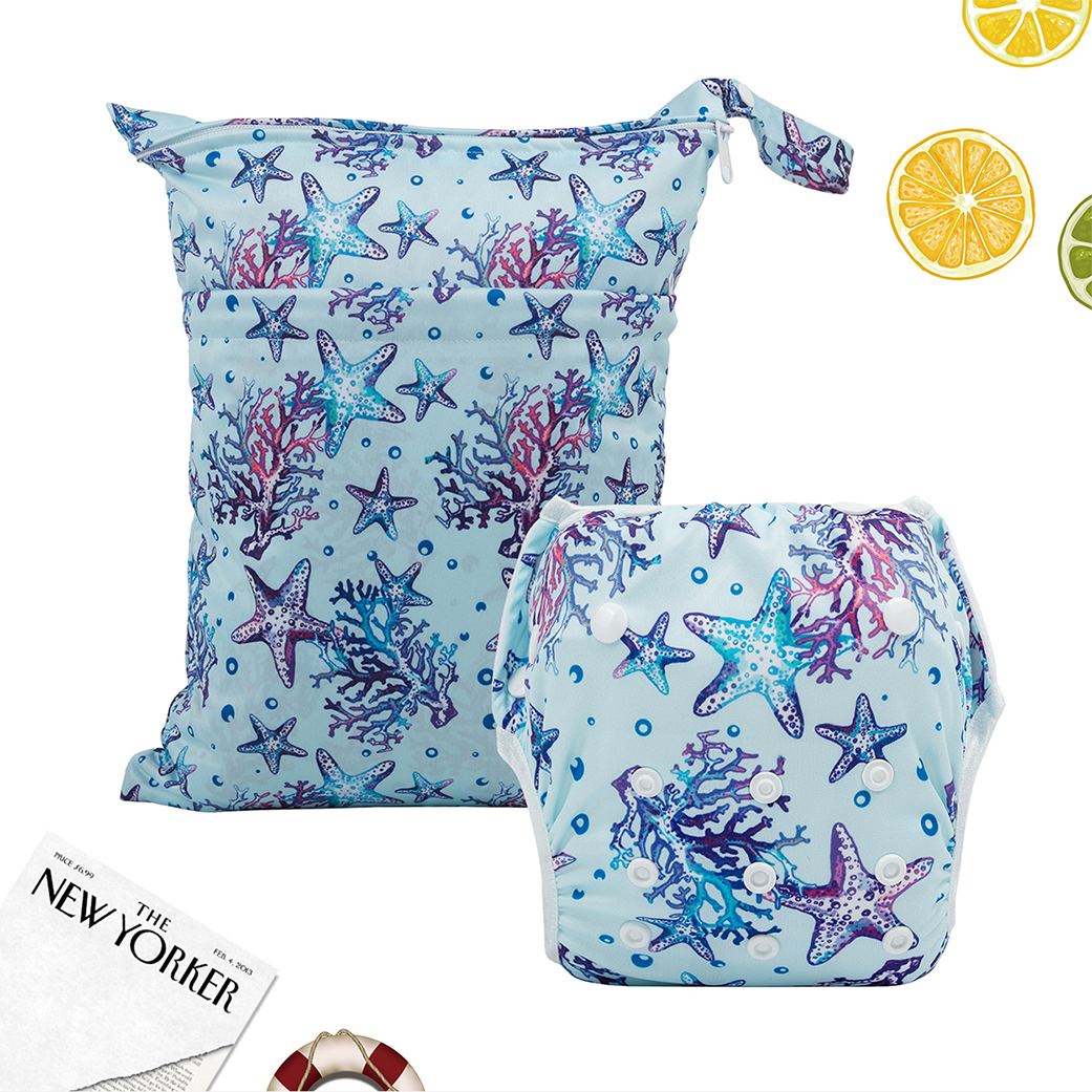 Bundle of 1 Reusable Swim Diaper and 1 Cloth Wet Dry Bag