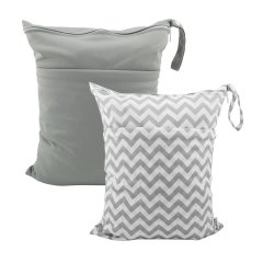 ALVABABY 2PCS Diaper Wet Dry Bags- Grey and White Chevron(L2933)