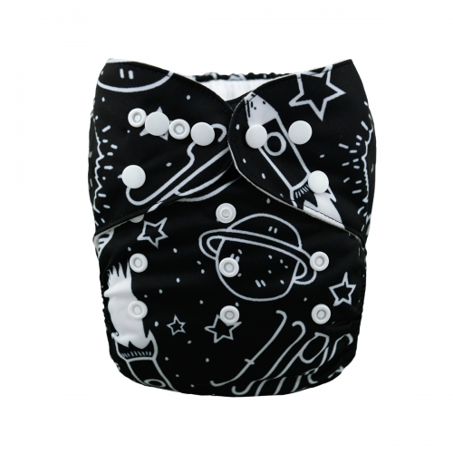 ALVABABY Print Cloth Diaper - One Size Adjustable Washable & Reusable Diaper with Pocket for Babies-(Black Planet, H040A)